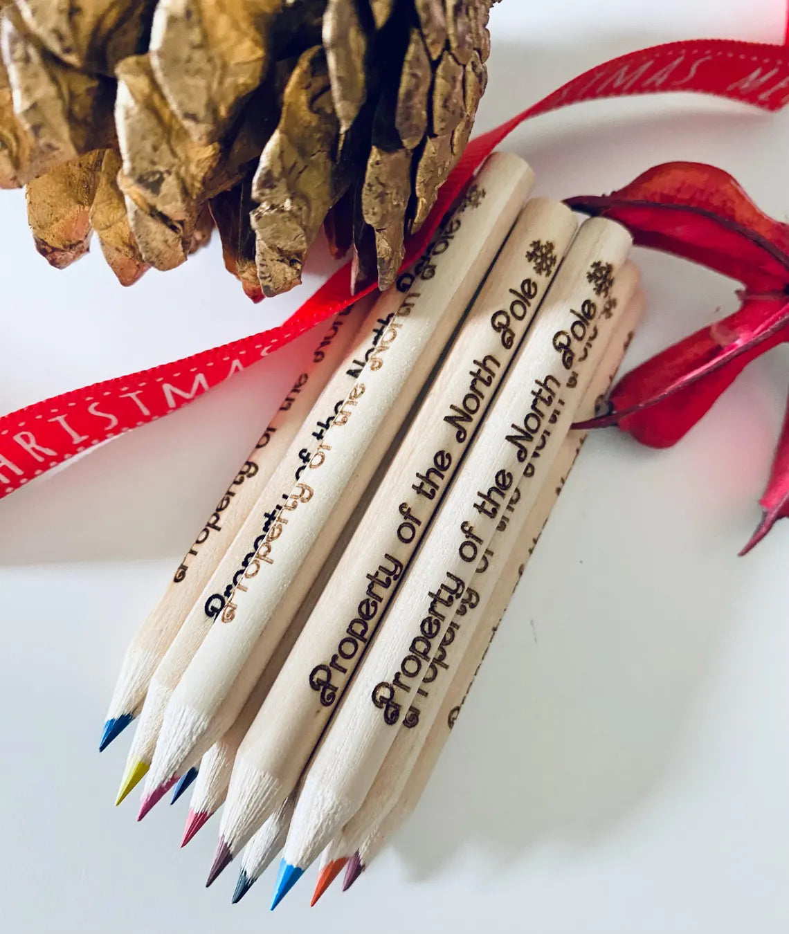 Santa's Colouring Pencils - Property Of The North Pole - Stocking Filler Idea - Laser Engraved