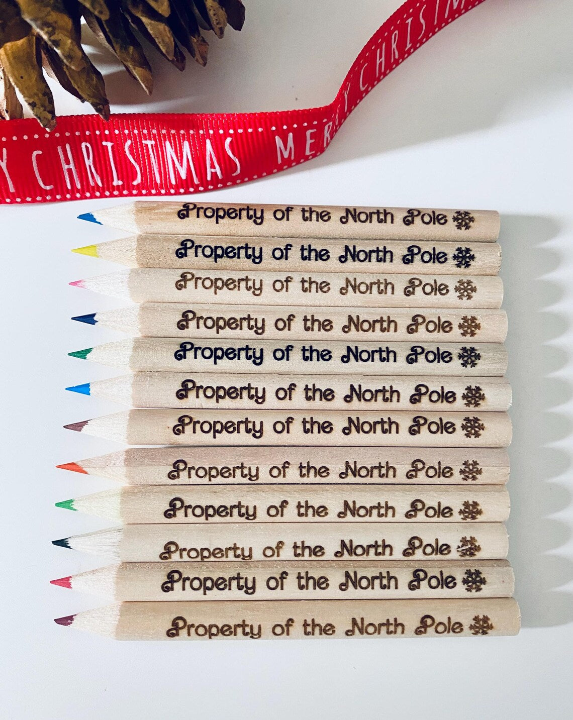 Santa's Colouring Pencils - Property Of The North Pole - Stocking Filler Idea - Laser Engraved