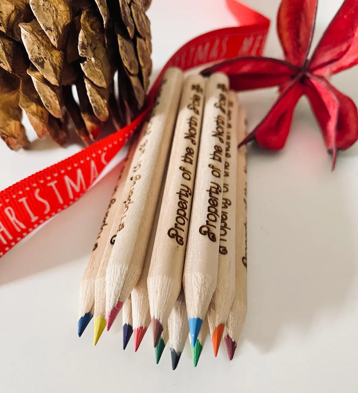 Santa's Colouring Pencils - Property Of The North Pole - Stocking Filler Idea - Laser Engraved