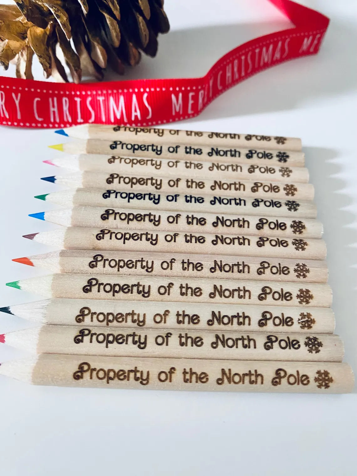 Santa's Colouring Pencils - Property Of The North Pole - Stocking Filler Idea - Laser Engraved