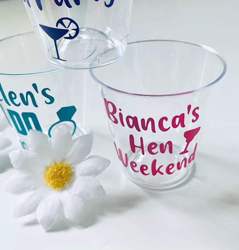 Personalised Hen Party Plastic Shot Glasses - Bride to be - Hen do Favours