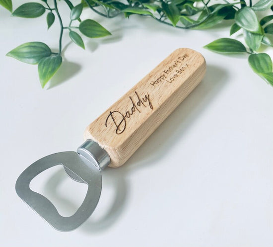 personalised wooden laser engraved bottle opener for fathers day