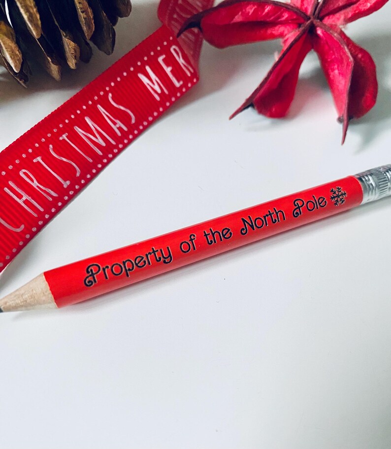 Santa's Lost Pencil - Property Of The North Pole - Stocking Filler Idea - With White Rubber - Laser Engraved