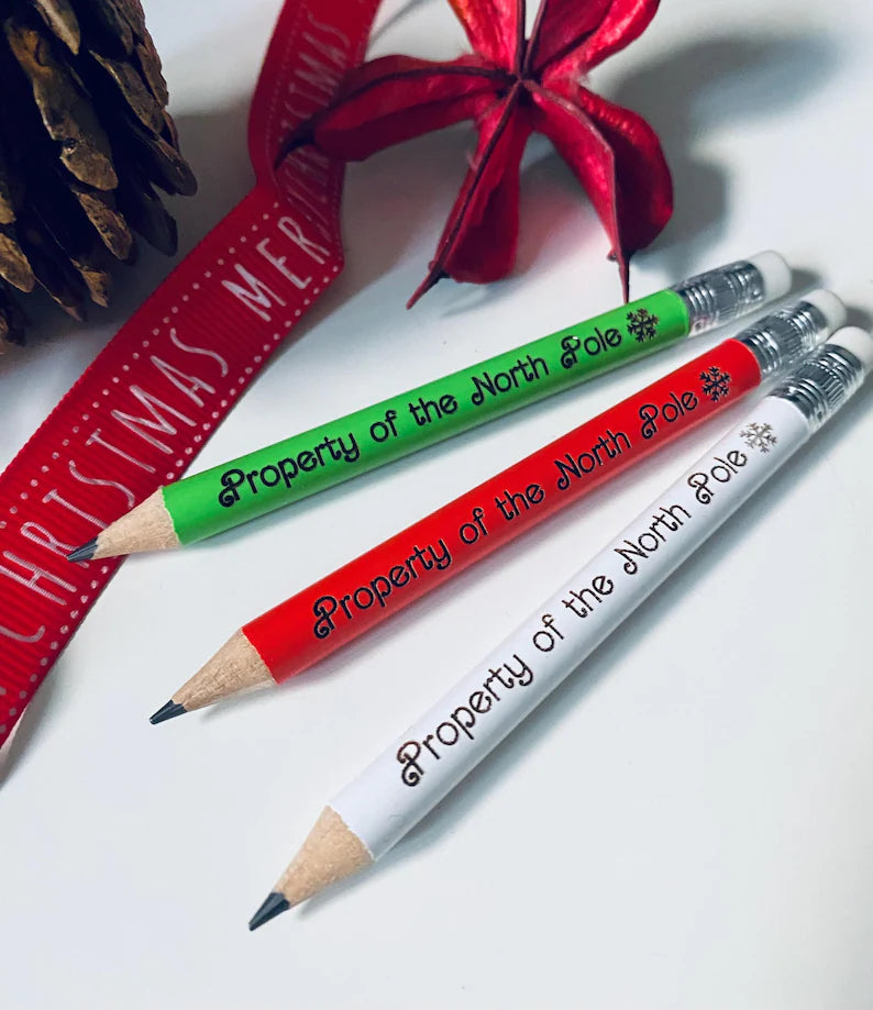 Santa's Lost Pencil - Property Of The North Pole - Stocking Filler Idea - With White Rubber - Laser Engraved