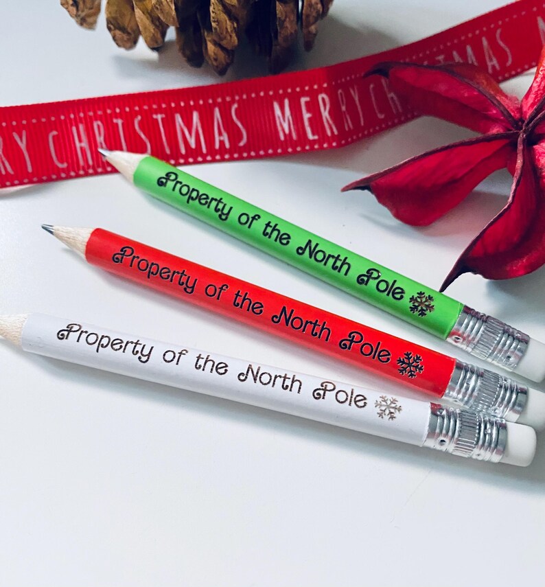 Santa's Lost Pencil - Property Of The North Pole - Stocking Filler Idea - With White Rubber - Laser Engraved