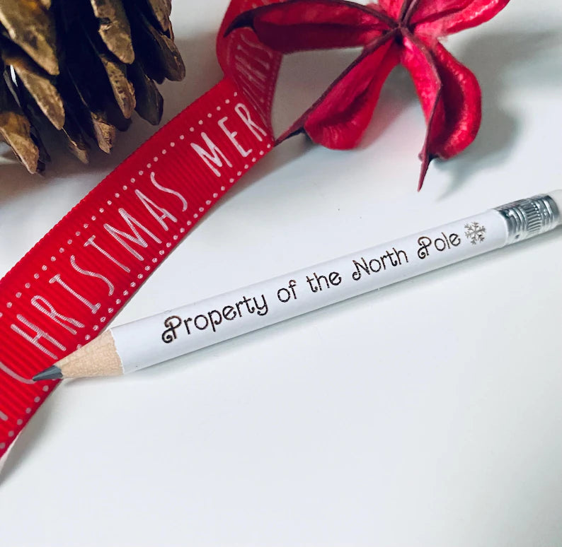 Santa's Lost Pencil - Property Of The North Pole - Stocking Filler Idea - With White Rubber - Laser Engraved