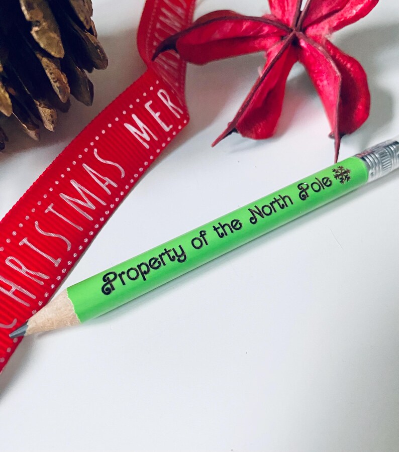 Santa's Lost Pencil - Property Of The North Pole - Stocking Filler Idea - With White Rubber - Laser Engraved