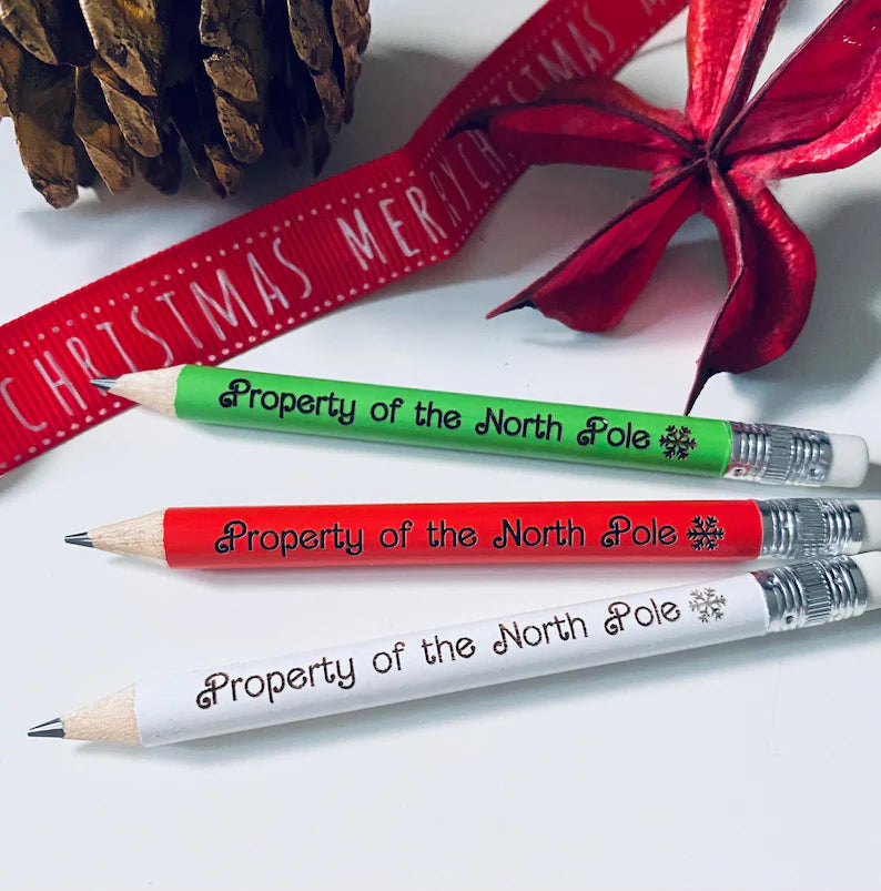 Santa's Lost Pencil - Property Of The North Pole - Stocking Filler Idea - With White Rubber - Laser Engraved