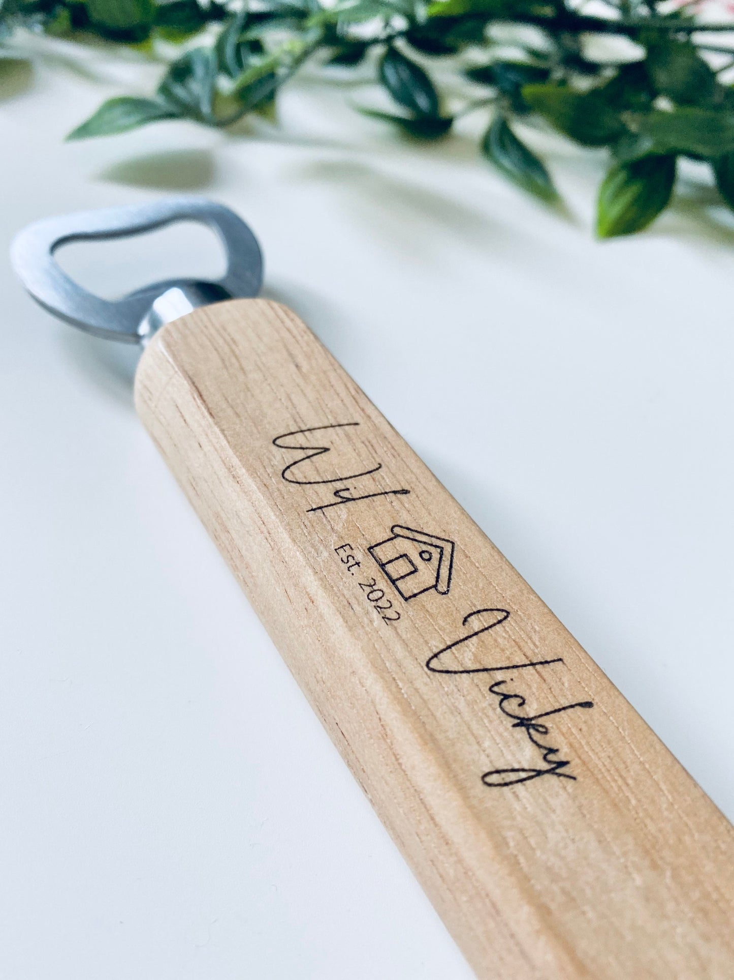 Personalised Wooden Bottle Opener - House Warming Gift - Laser Engraved