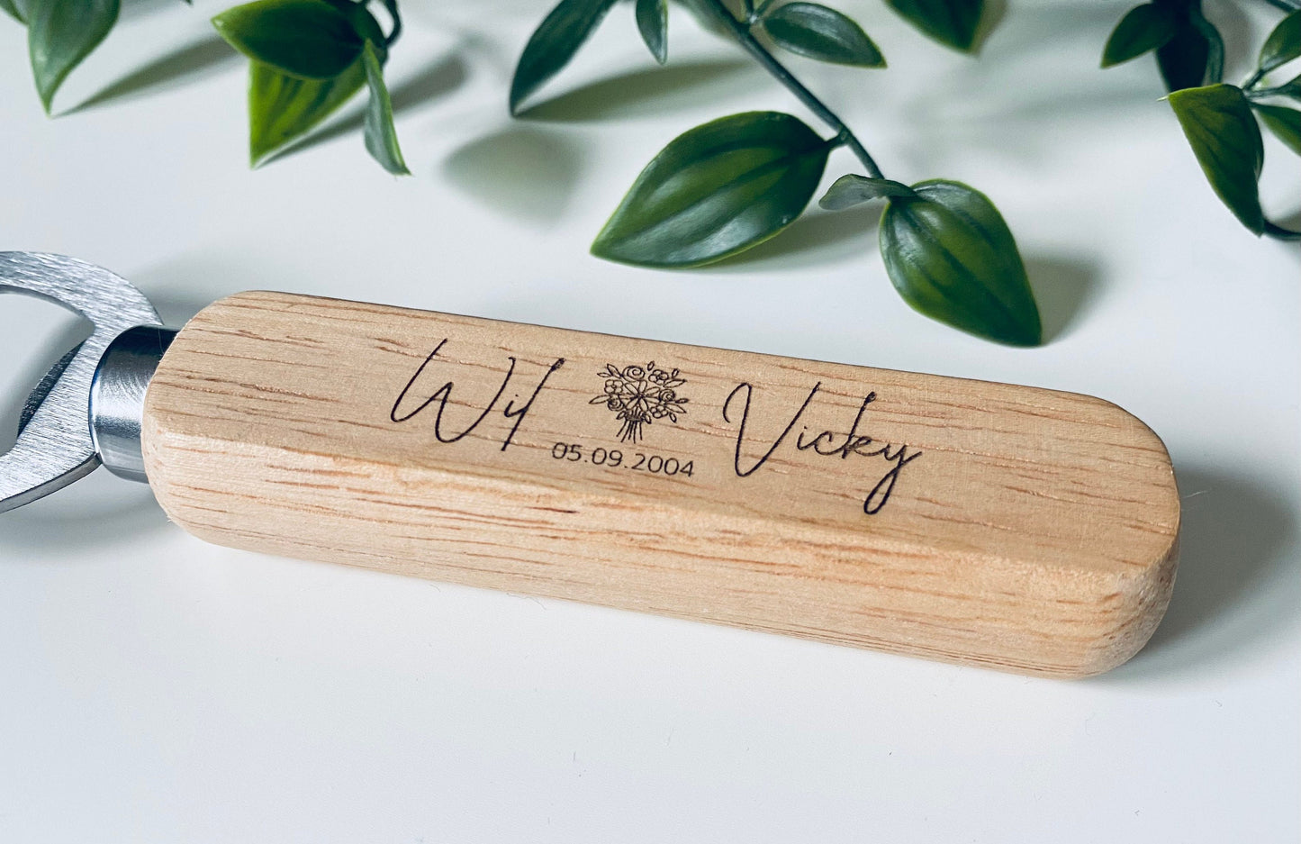 Personalised Wooden Bottle Opener - Wedding Favour - Laser Engraved