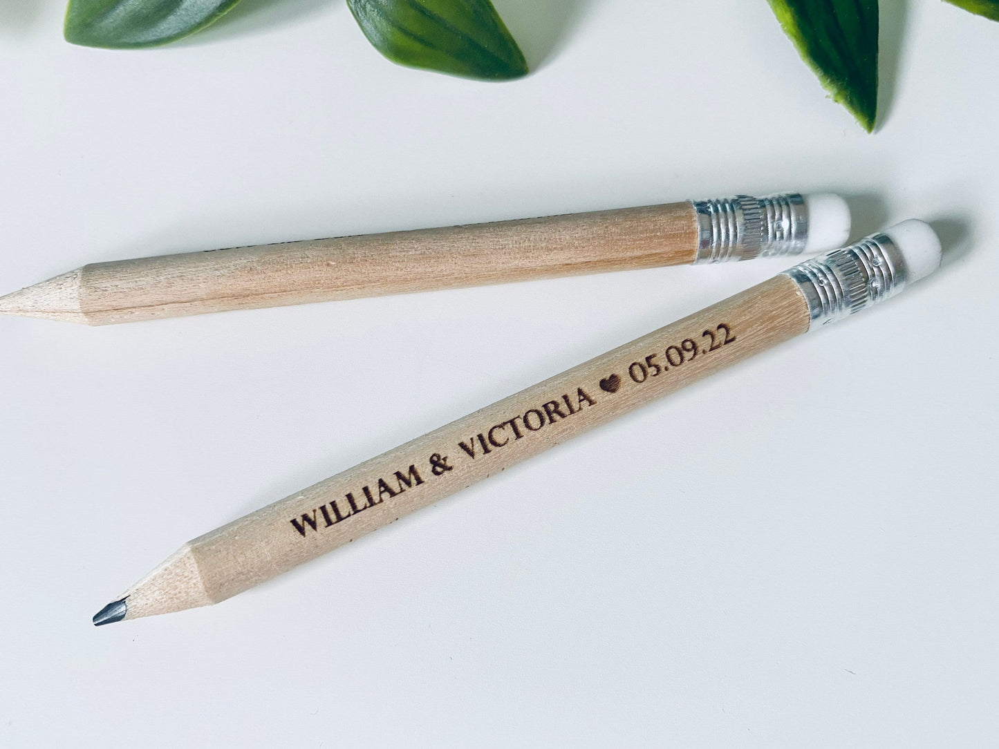 Personalised Wedding Favour Pencils With White Rubber - Laser Engraved