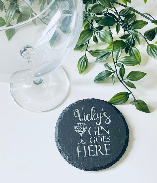 Personalised Round Slate Coaster - Laser Engraved Gift Ideas