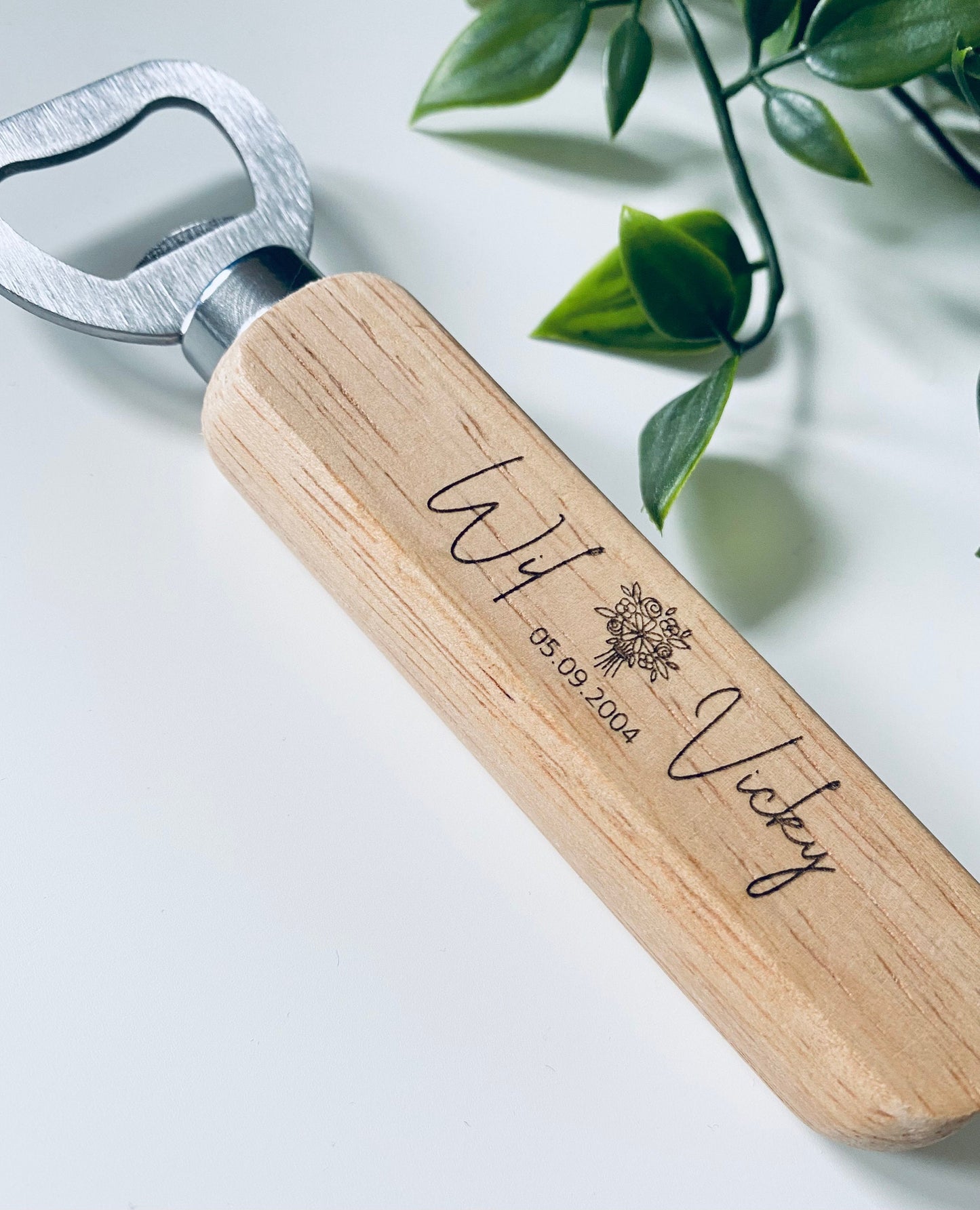 Personalised Wooden Bottle Opener - Wedding Favour - Laser Engraved