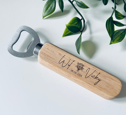 Personalised Wooden Bottle Opener - Wedding Favour - Laser Engraved