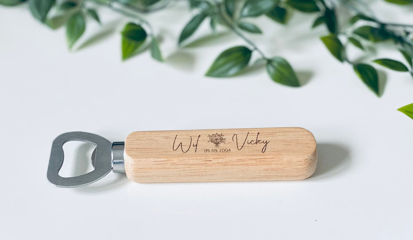 Personalised Wooden Bottle Opener - Wedding Favour - Laser Engraved