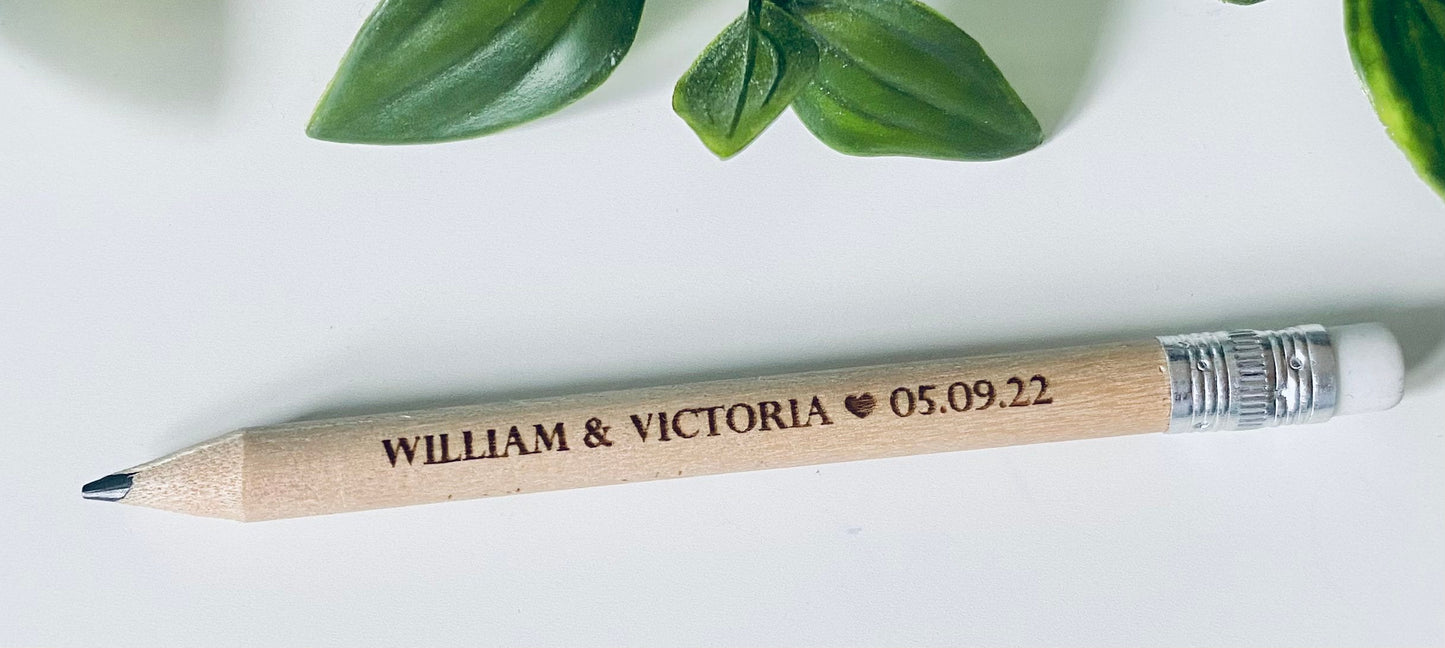 Personalised Wedding Favour Pencils With White Rubber - Laser Engraved