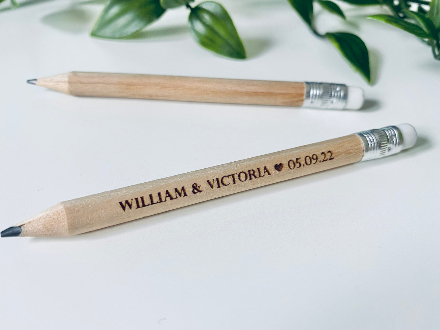 Personalised Wedding Favour Pencils With White Rubber - Laser Engraved