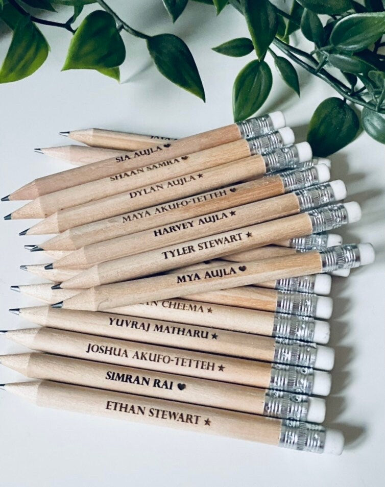 Personalised Wooden Pencils With White Rubber - Party Bag Fillers - Laser Engraved