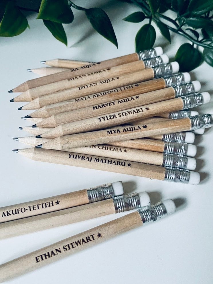 Personalised Wooden Pencils With White Rubber - Party Bag Fillers - Laser Engraved