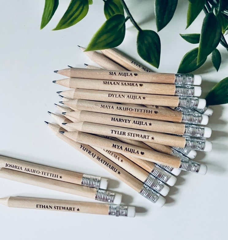 Personalised Wooden Pencils With White Rubber - Party Bag Fillers - Laser Engraved