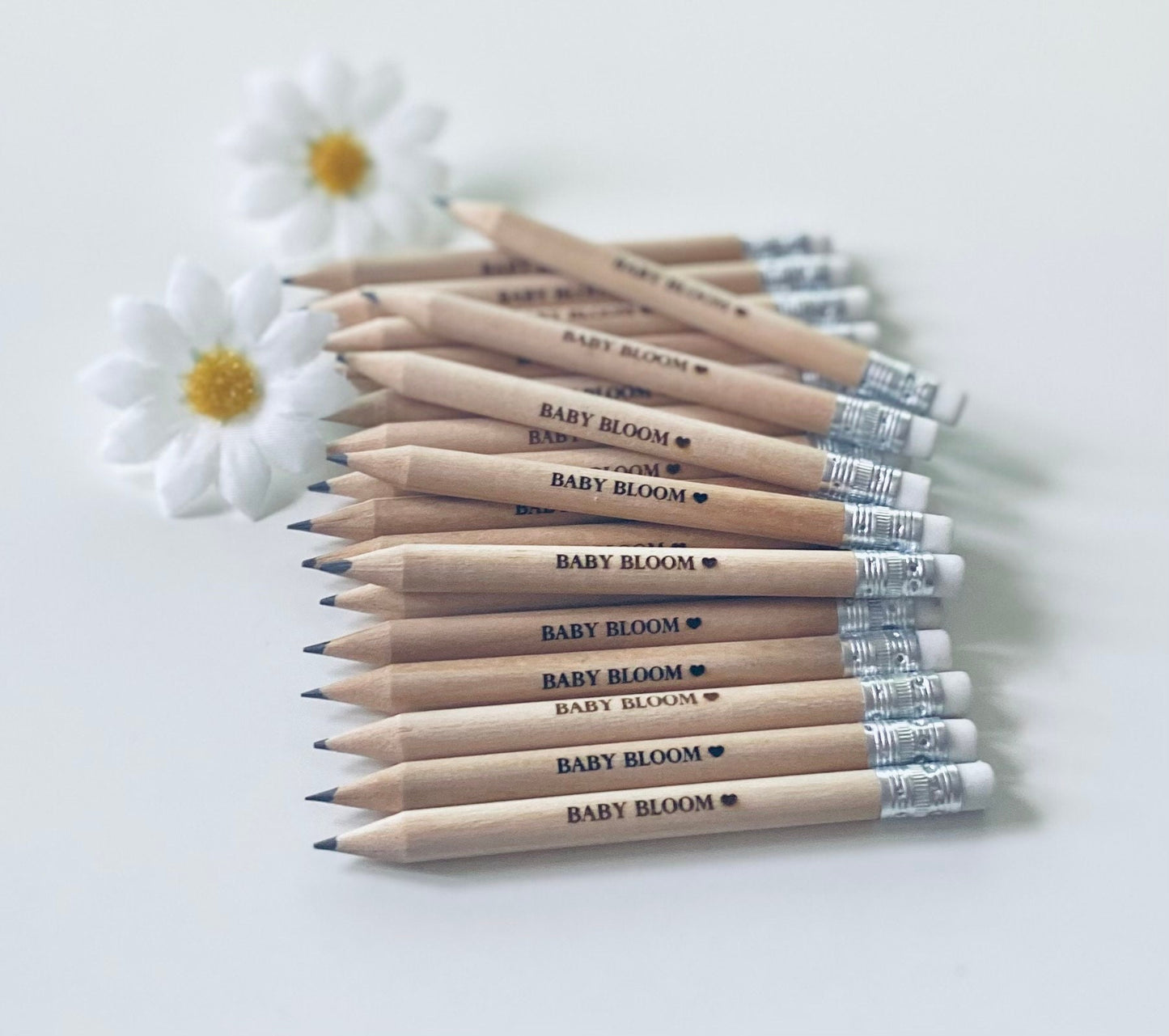 Personalised Wooden Pencils With White Rubber - Baby Shower Favours - Laser Engraved