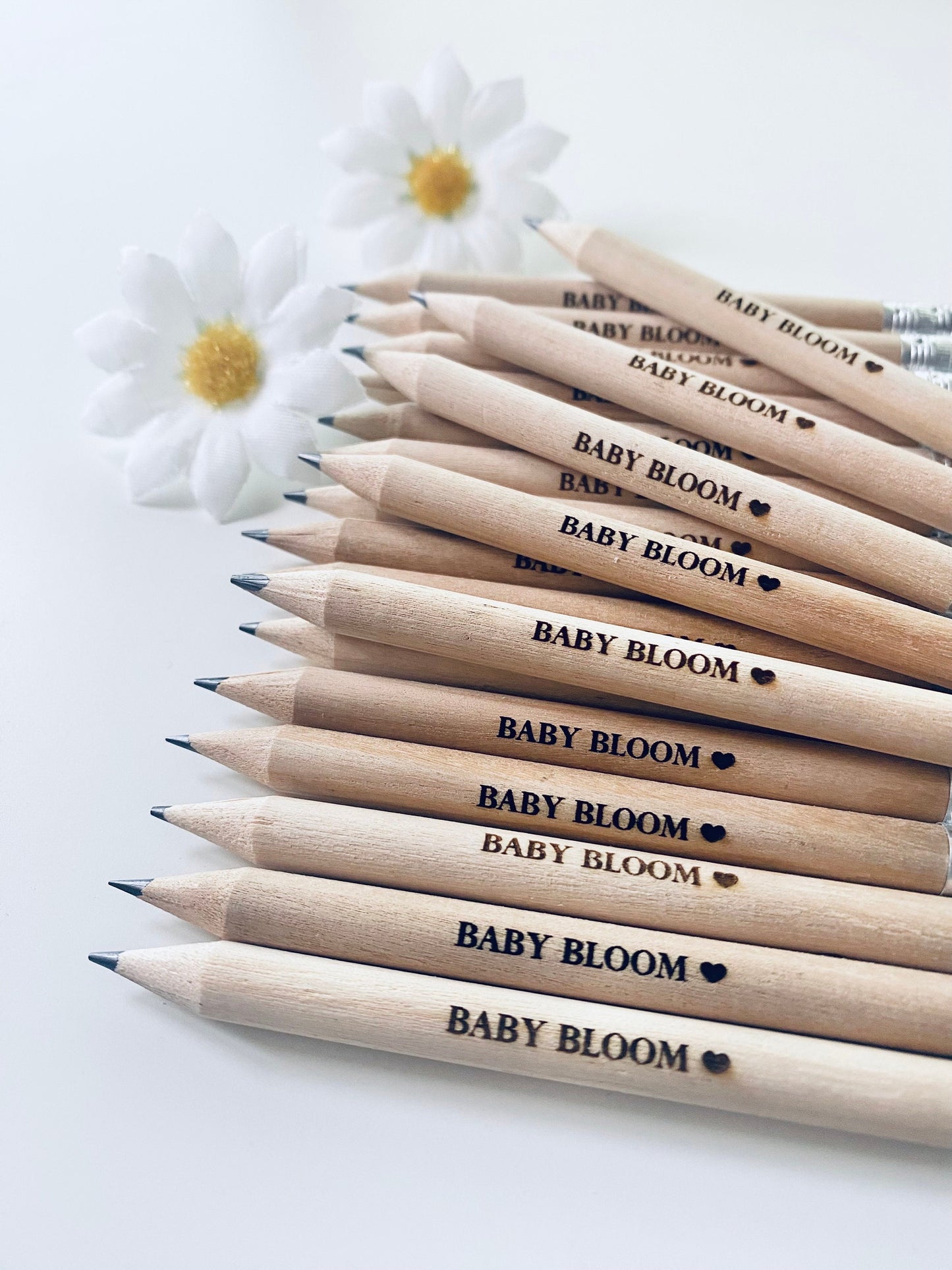 Personalised Wooden Pencils With White Rubber - Baby Shower Favours - Laser Engraved