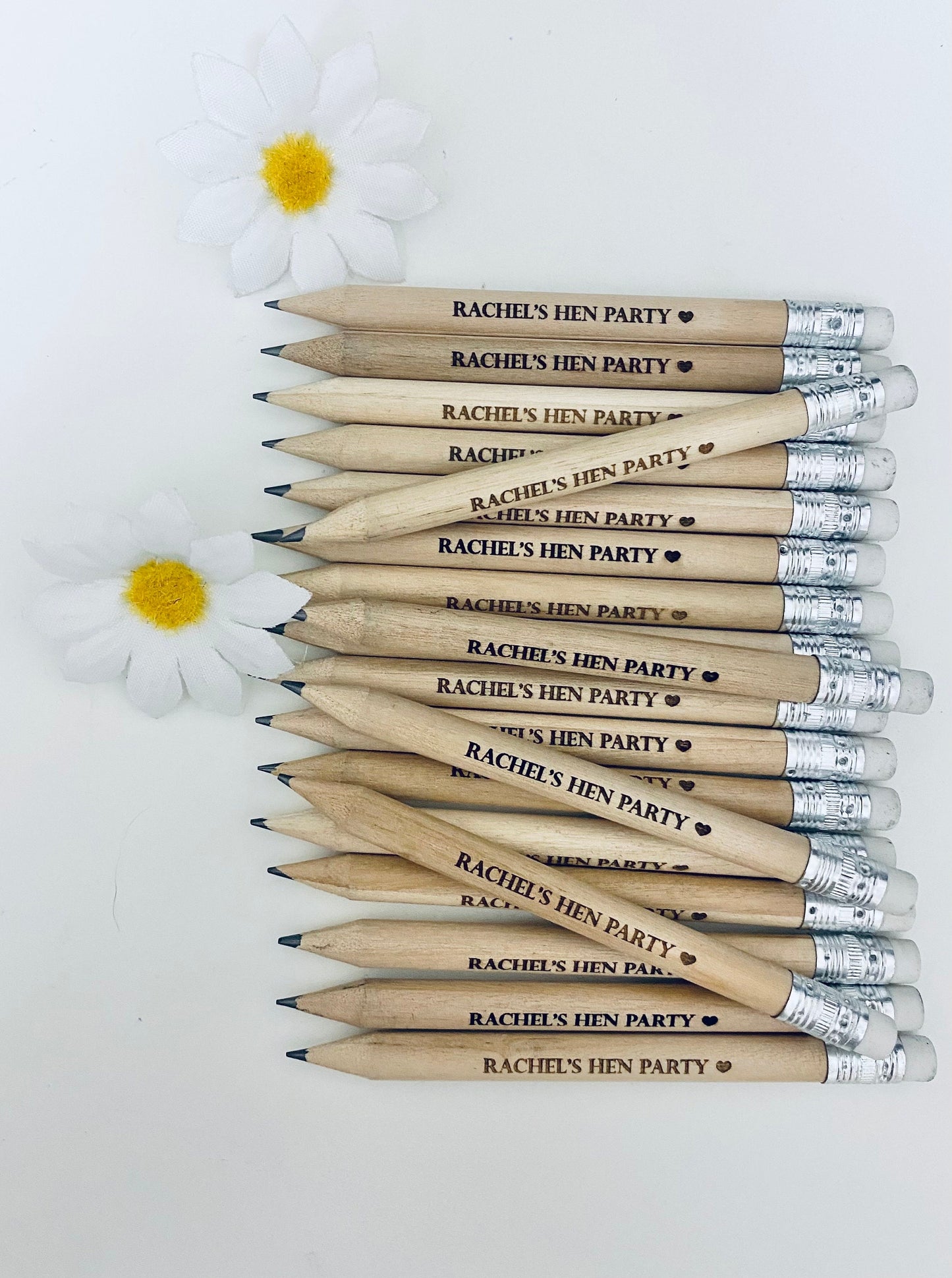 Personalised Hen Party Pencils With White Rubber - Hen Party Favour Ideas - Laser Engraved