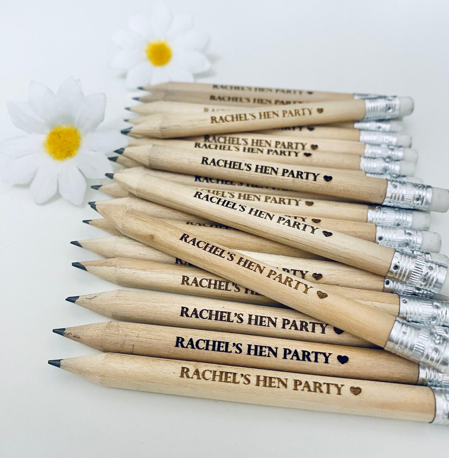 Personalised Hen Party Pencils With White Rubber - Hen Party Favour Ideas - Laser Engraved