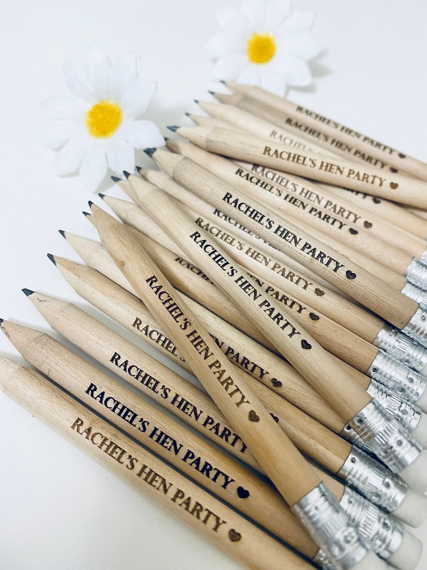 Personalised Hen Party Pencils With White Rubber - Hen Party Favour Ideas - Laser Engraved