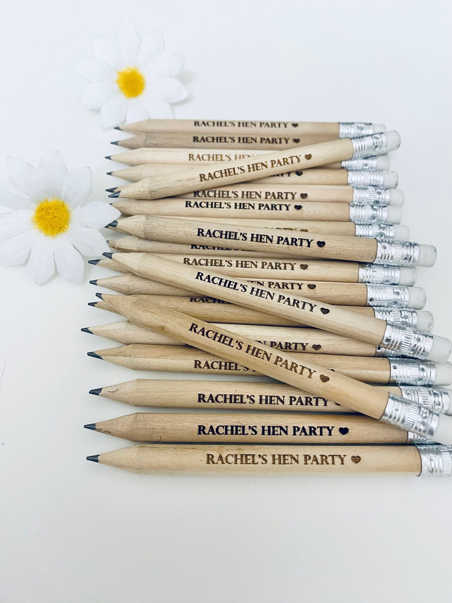 Personalised Hen Party Pencils With White Rubber - Hen Party Favour Ideas - Laser Engraved