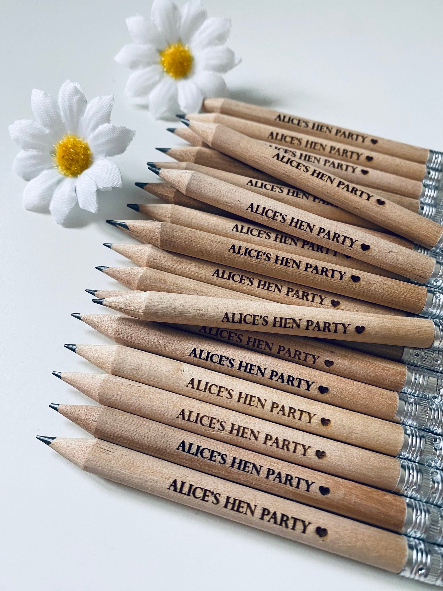 Personalised Hen Party Pencils With White Rubber - Hen Party Favour Ideas - Laser Engraved