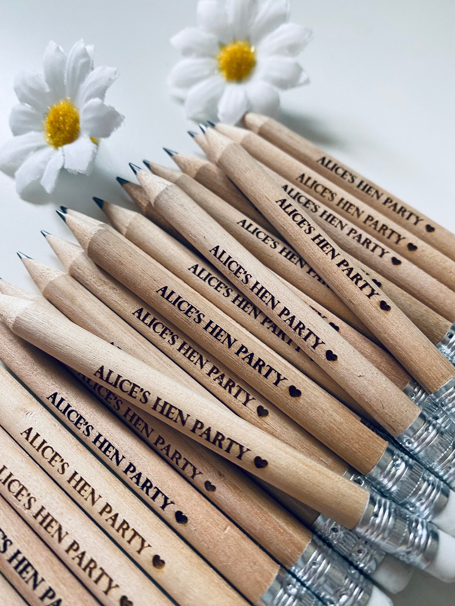 Personalised Hen Party Pencils With White Rubber - Hen Party Favour Ideas - Laser Engraved