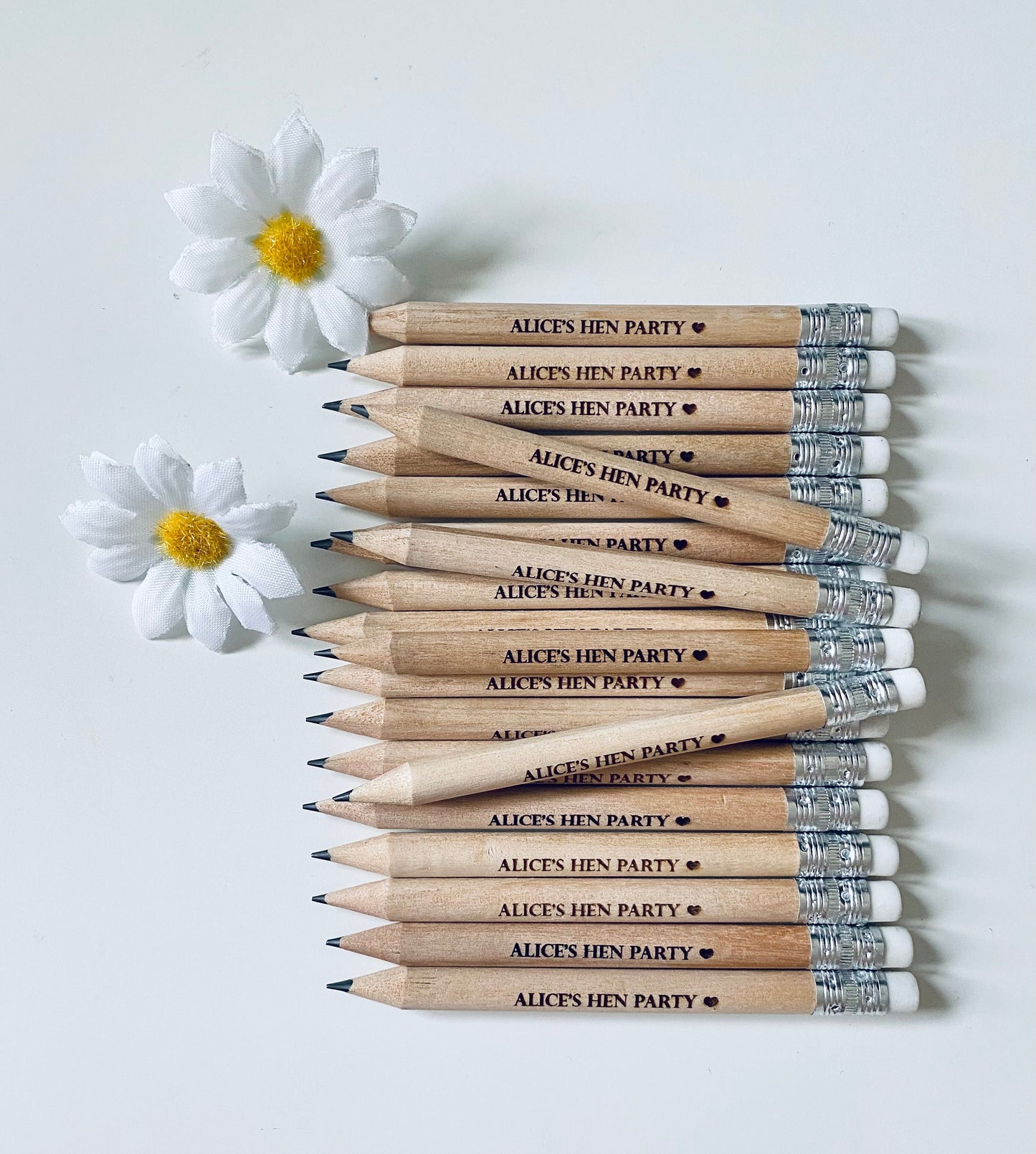 Personalised Hen Party Pencils With White Rubber - Hen Party Favour Ideas - Laser Engraved