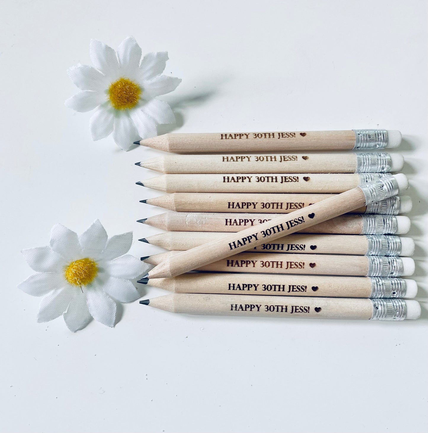 Personalised Birthday Pencils With White Rubber - Birthday Party Bag Favour Ideas - Laser Engraved