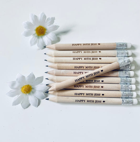 Personalised Birthday Pencils With White Rubber - Birthday Party Bag Favour Ideas - Laser Engraved