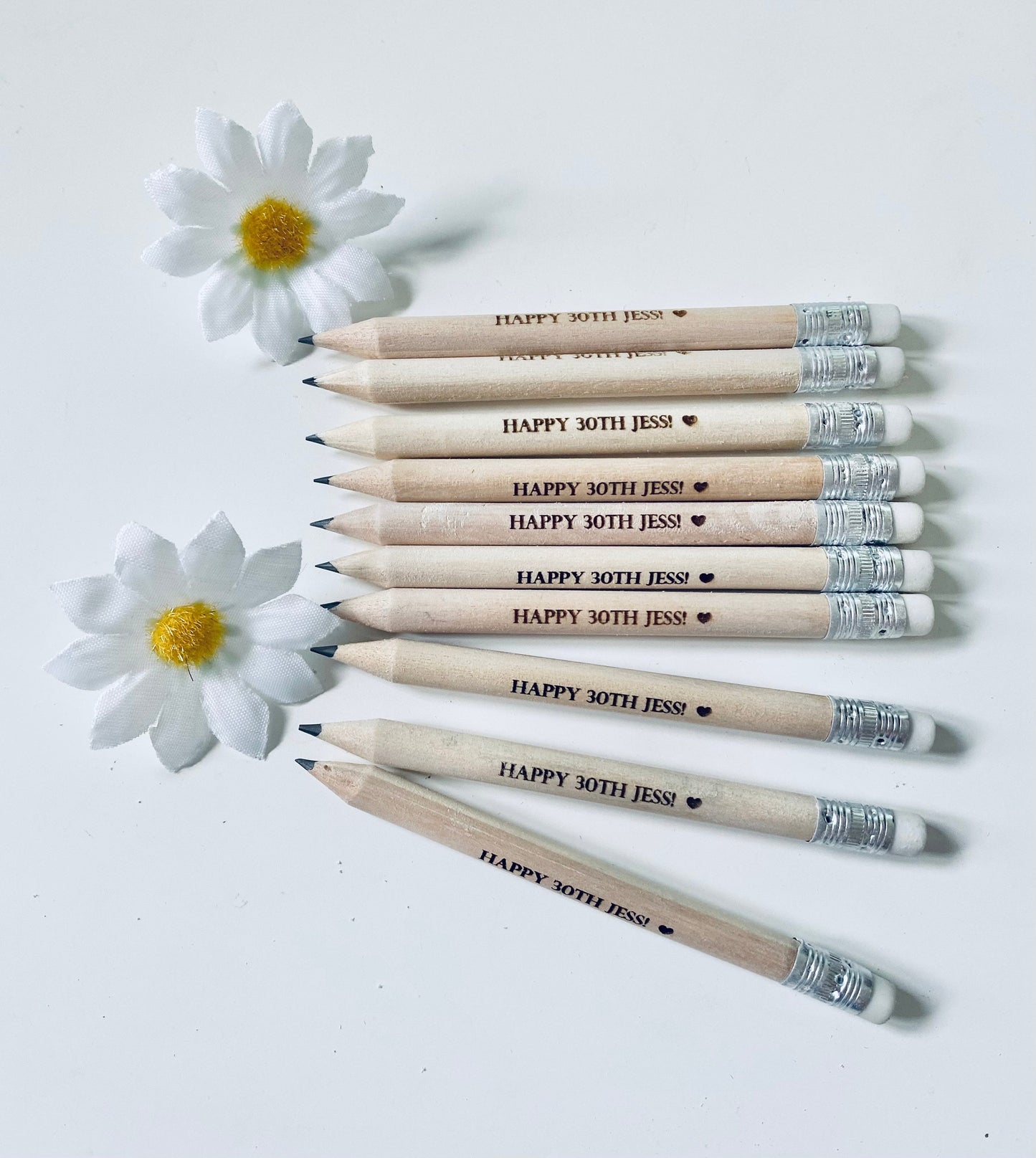 Personalised Birthday Pencils With White Rubber - Birthday Party Bag Favour Ideas - Laser Engraved