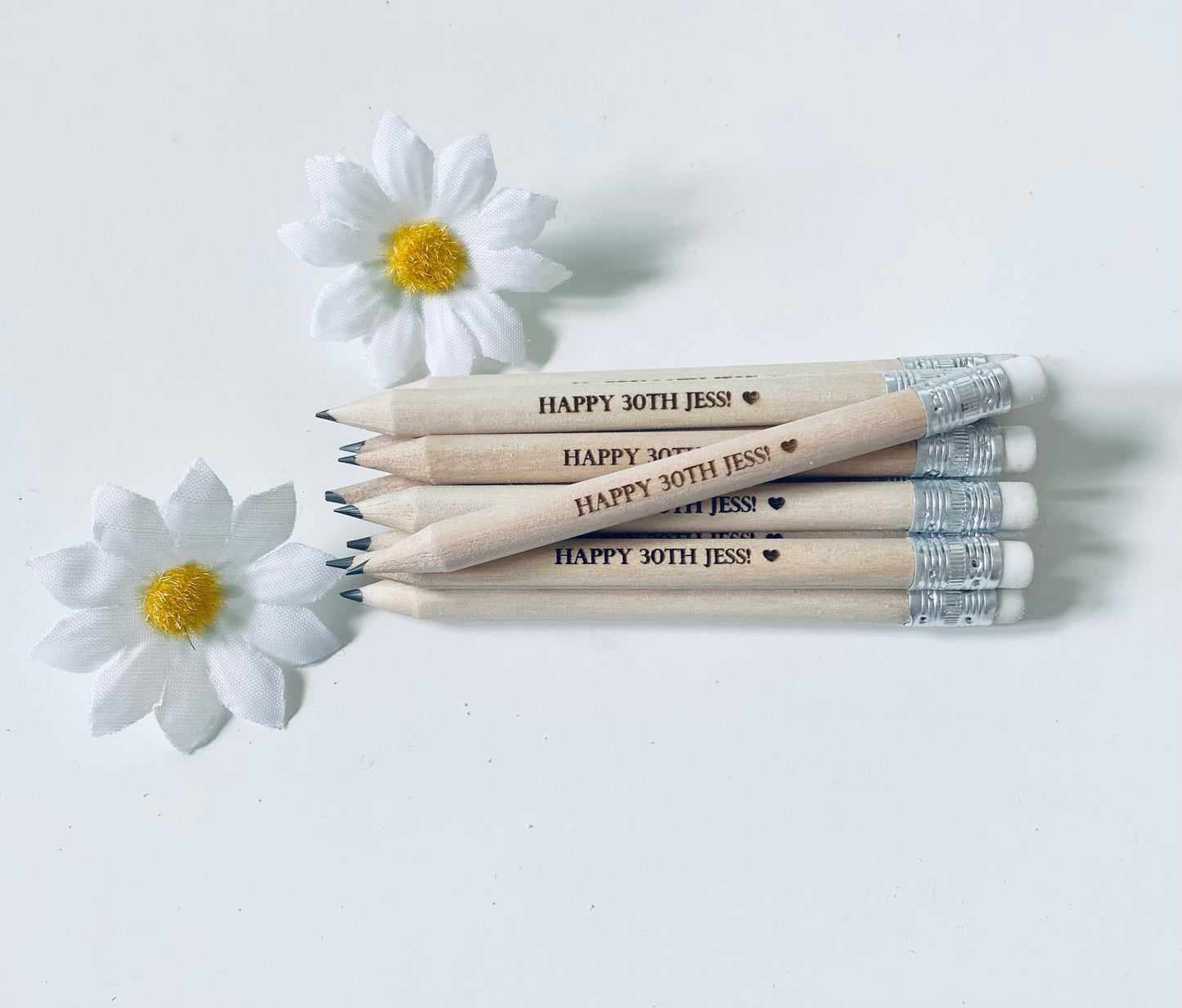 Personalised Birthday Pencils With White Rubber - Birthday Party Bag Favour Ideas - Laser Engraved