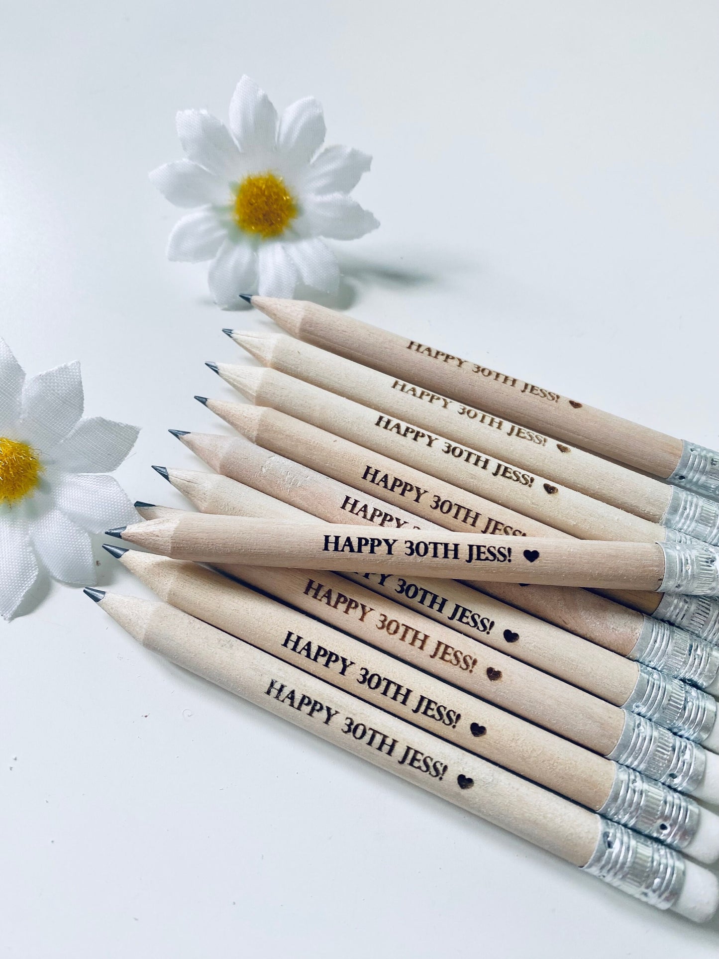 Personalised Birthday Pencils With White Rubber - Birthday Party Bag Favour Ideas - Laser Engraved