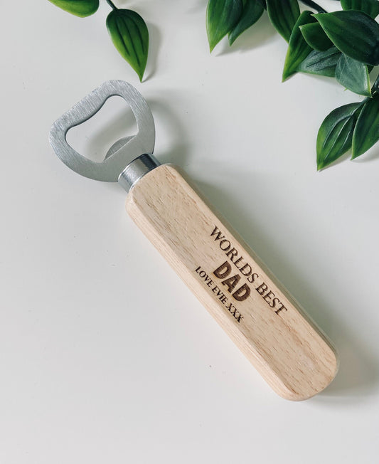 Personalised Worlds Best Dad Wooden Bottle Opener - Fathers Day Gifts,1st Fathers Day - Laser Engraved