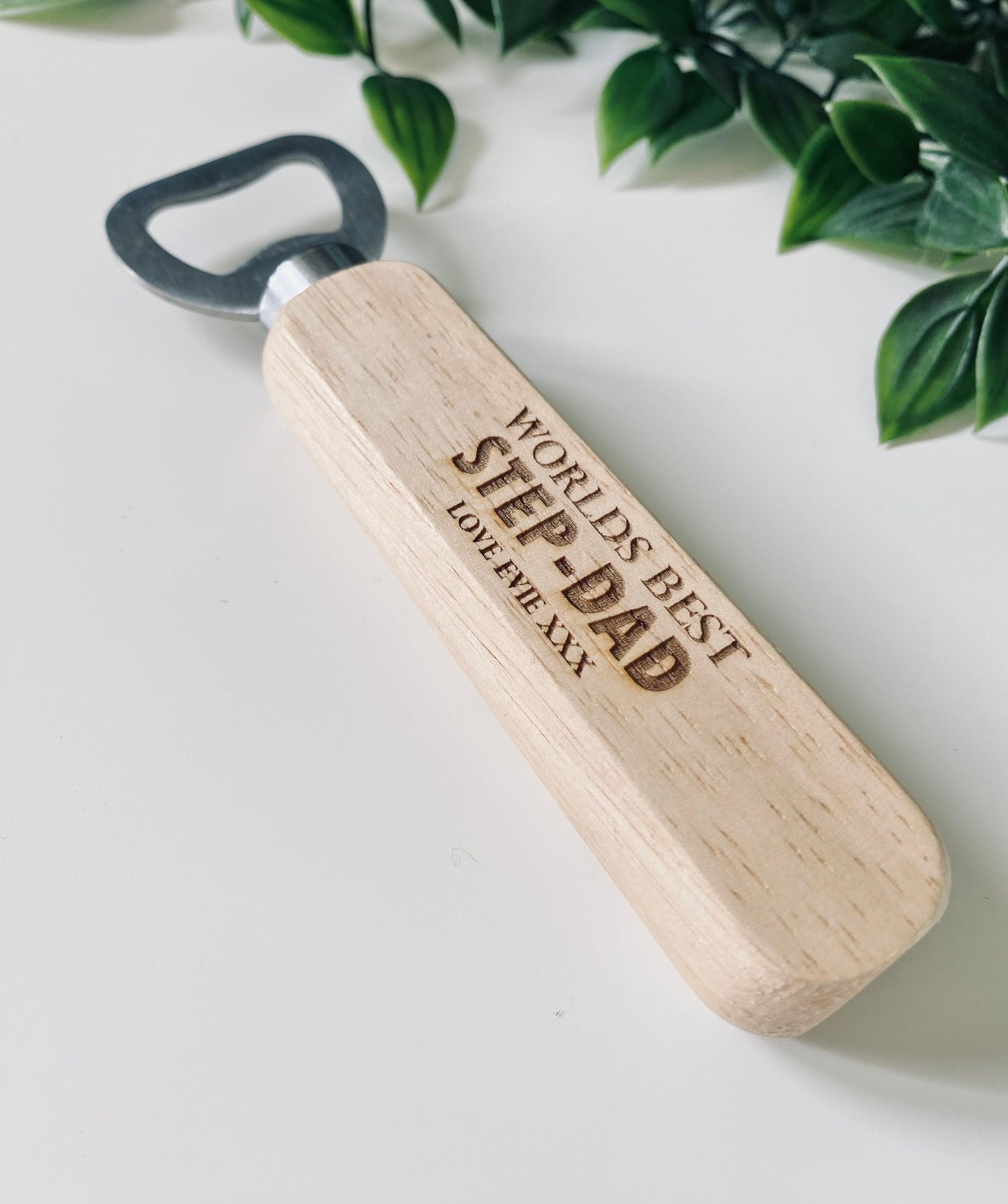 Personalised Worlds Best Step Dad Wooden Bottle Opener - Fathers Day Gifts,1st Fathers Day - Laser Engraved