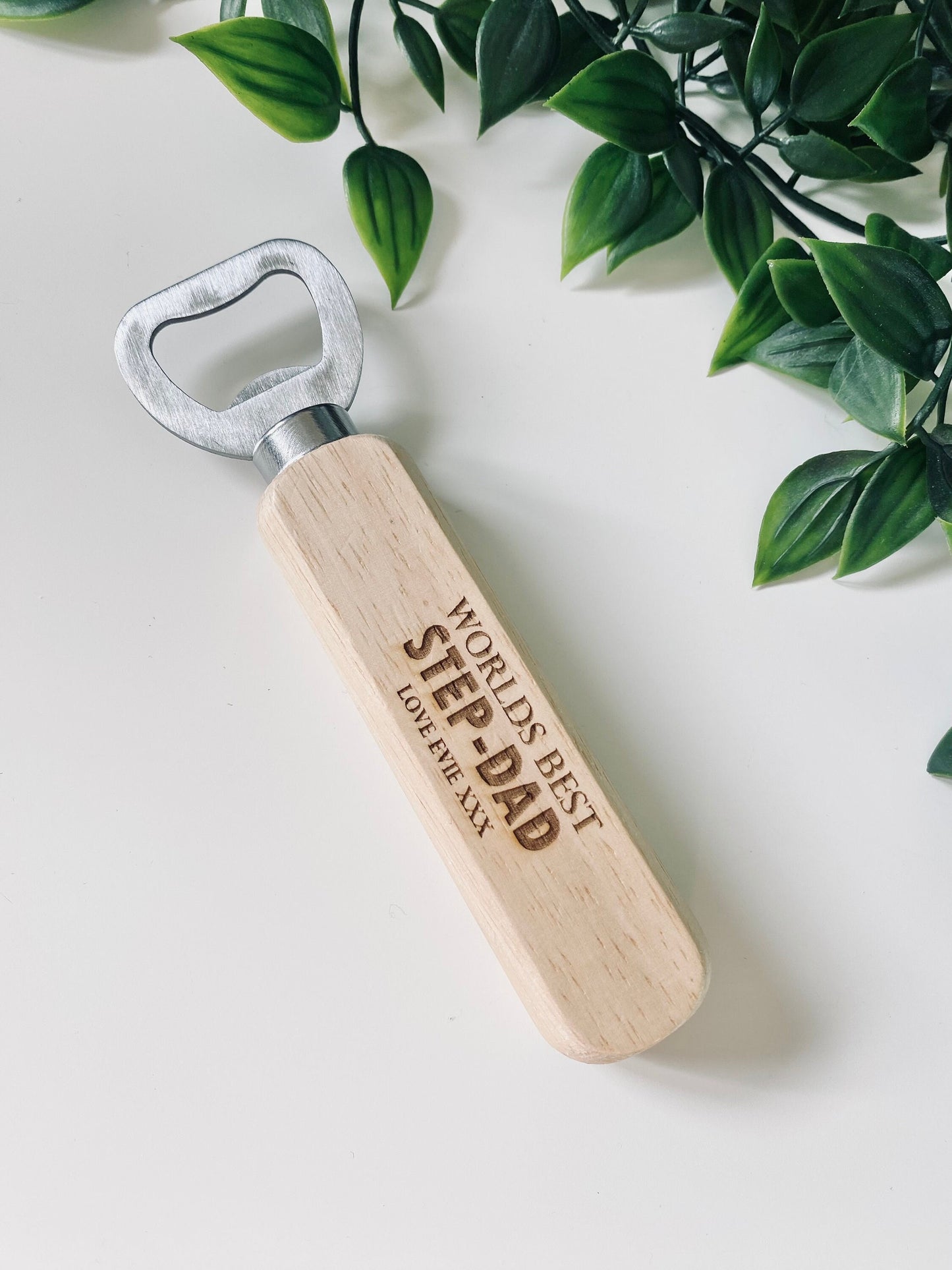 Personalised Worlds Best Step Dad Wooden Bottle Opener - Fathers Day Gifts,1st Fathers Day - Laser Engraved