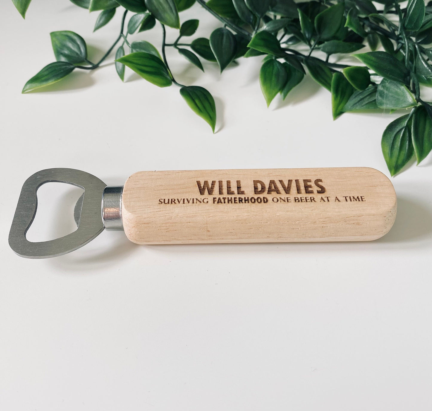 Personalised Father Day Gift - Surviving Fatherhood - Wooden Bottle Opener - Fathers Day Gifts, 1st Fathers Day - Laser Engraved