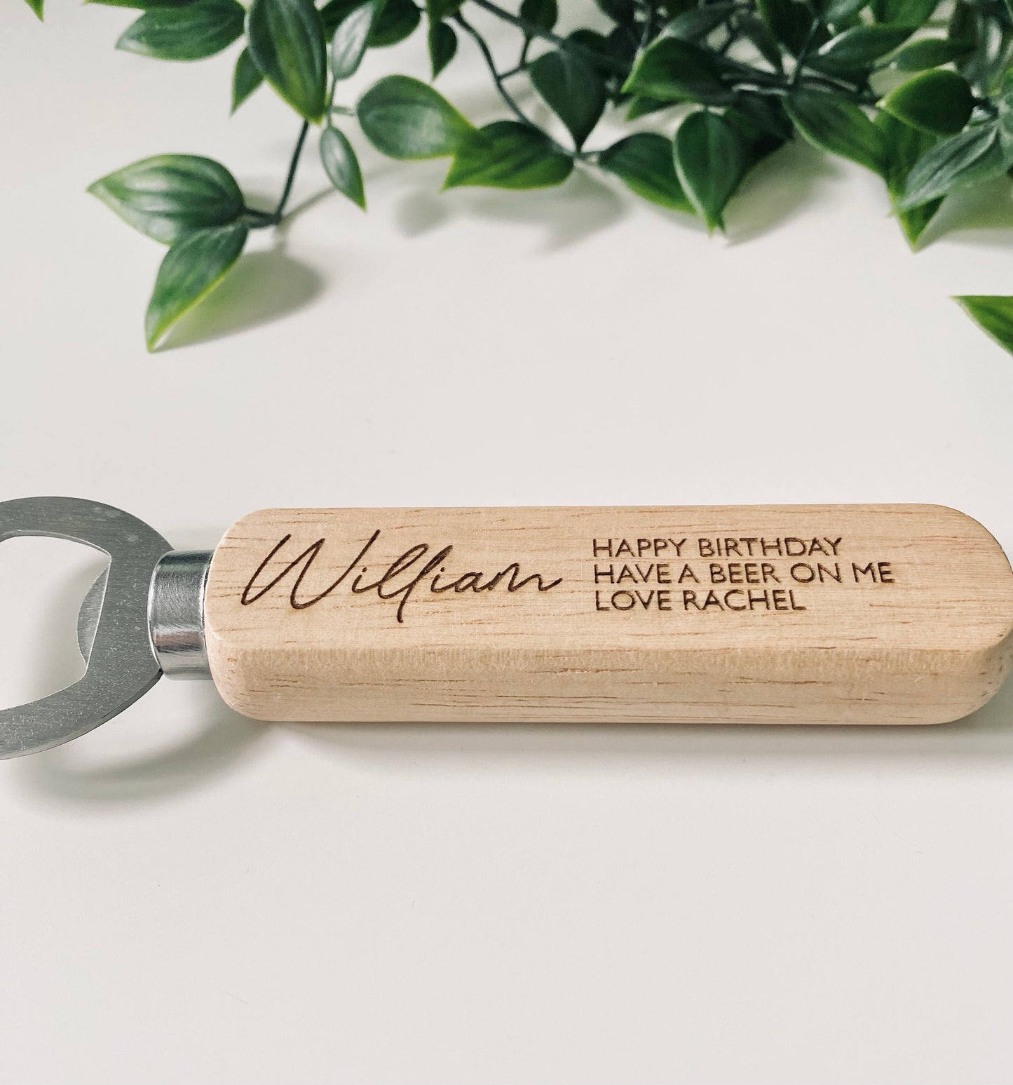 Personalised Wooden Bottle Opener Your Text Here - Birthday Gifts - Laser Engraved