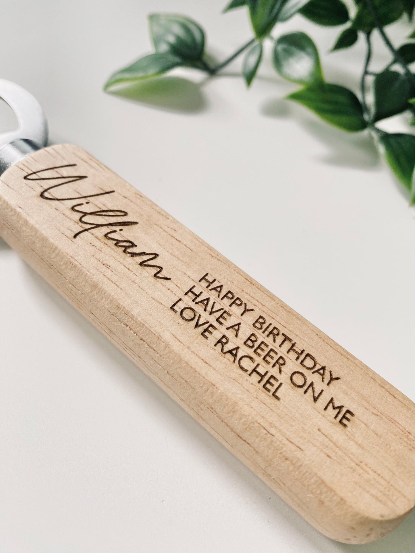 Personalised Wooden Bottle Opener Your Text Here - Birthday Gifts - Laser Engraved