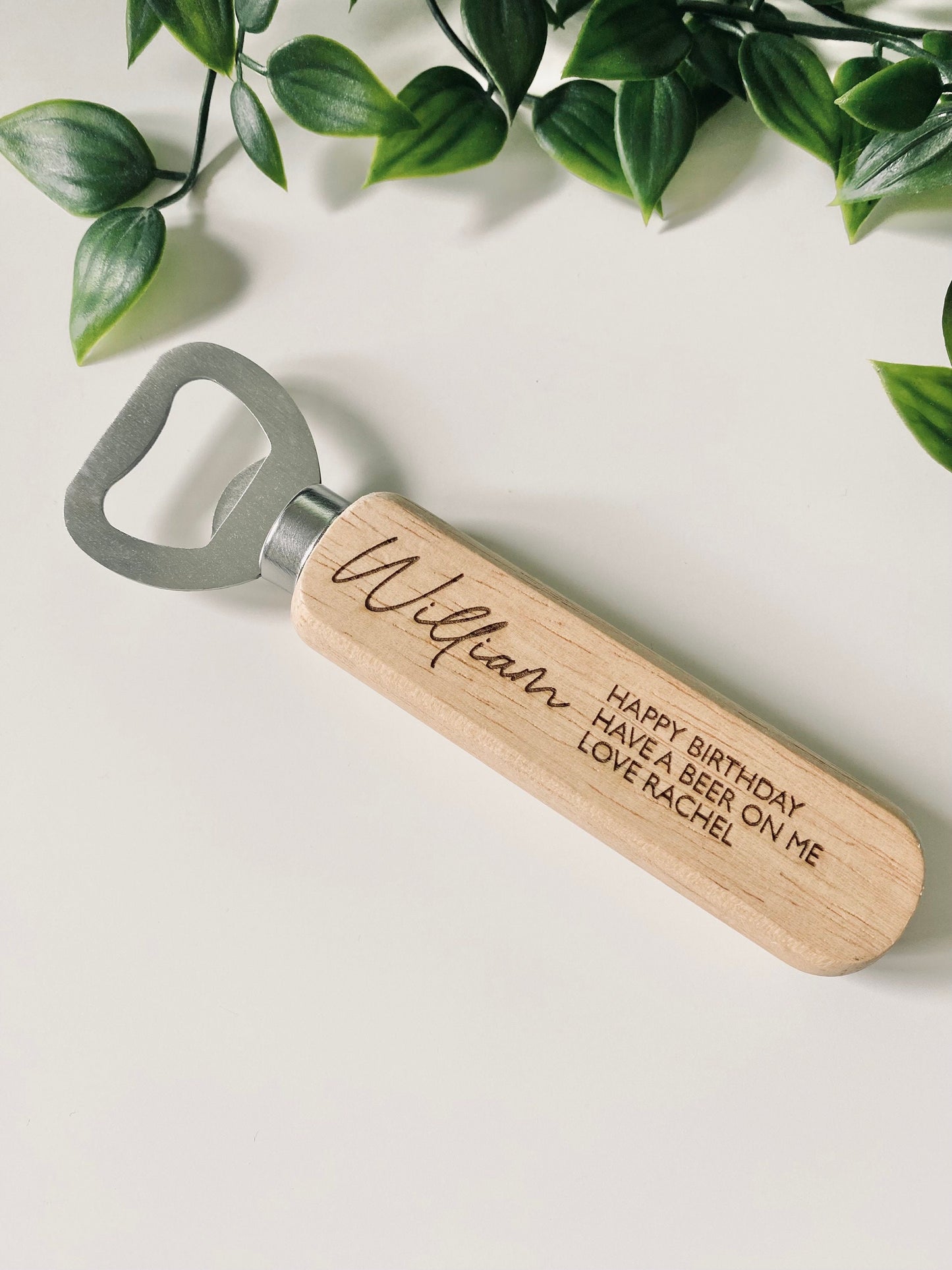 Personalised Wooden Bottle Opener Your Text Here - Birthday Gifts - Laser Engraved