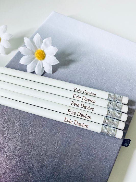 Personalised White Pencils - Wedding Favour Ideas - Laser Engraved