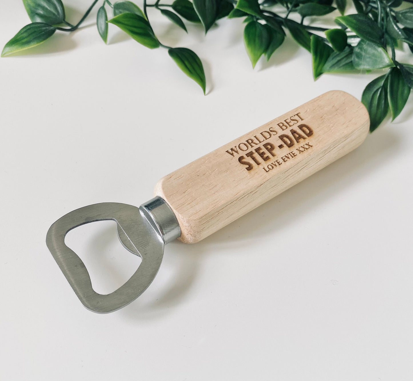 Personalised Worlds Best Step Dad Wooden Bottle Opener - Fathers Day Gifts,1st Fathers Day - Laser Engraved