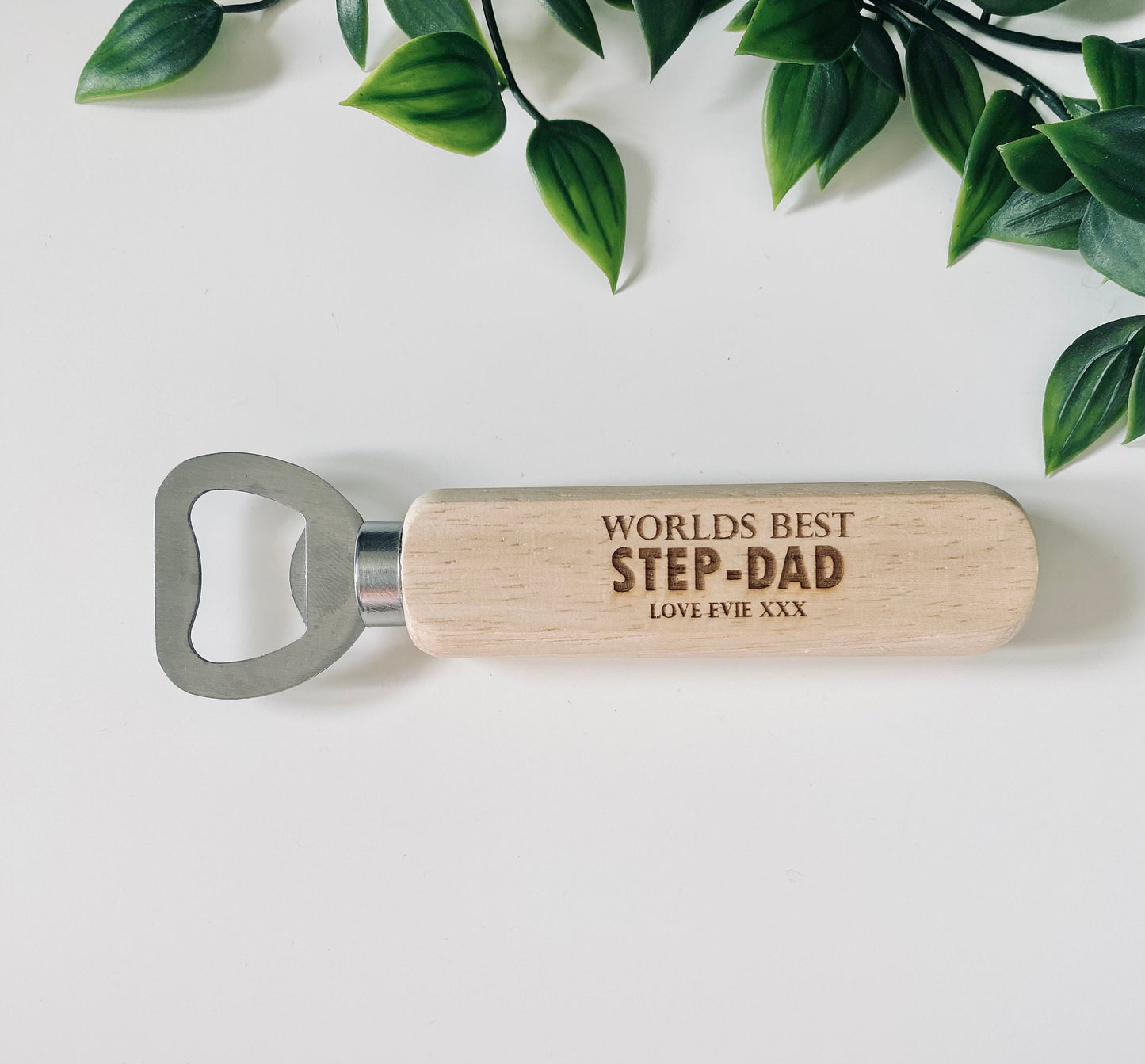 Personalised Worlds Best Step Dad Wooden Bottle Opener - Fathers Day Gifts,1st Fathers Day - Laser Engraved