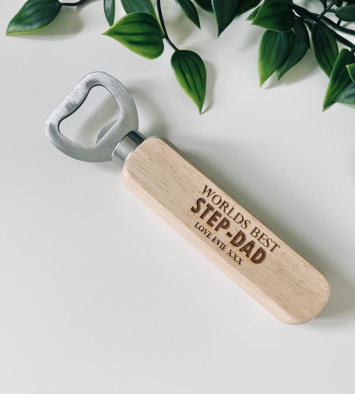 Personalised Worlds Best Step Dad Wooden Bottle Opener - Fathers Day Gifts,1st Fathers Day - Laser Engraved