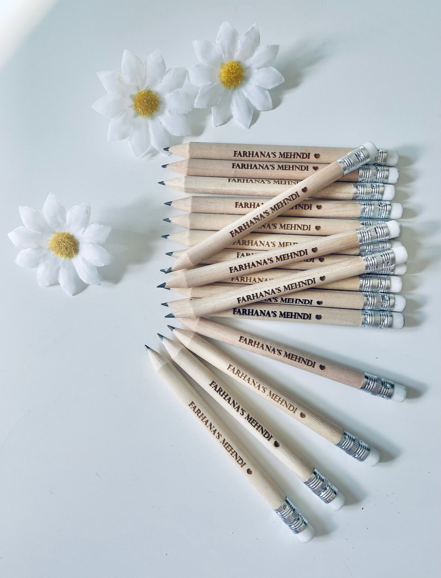 Personalised Mehndi Pencils With White Rubber - Laser Engraved.